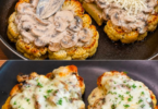 Blumenkohl-Schnitzel mit Champignons und Käse – herzhaft und cremig