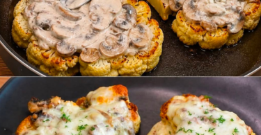 Blumenkohl-Schnitzel mit Champignons und Käse – herzhaft und cremig