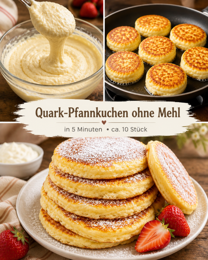 Quark Pfannkuchen ohne Mehl in 5 Minuten 🥞✨