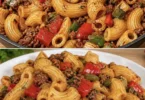 Hackfleisch-Nudelpfanne mit Paprika und Gabelspaghetti