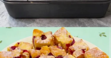 Joghurtkuchen mit Sauerkirschen und Puderzucker