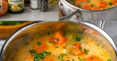 Leichte Gemüsesuppe mit Kartoffeln, Möhren und Petersilie
