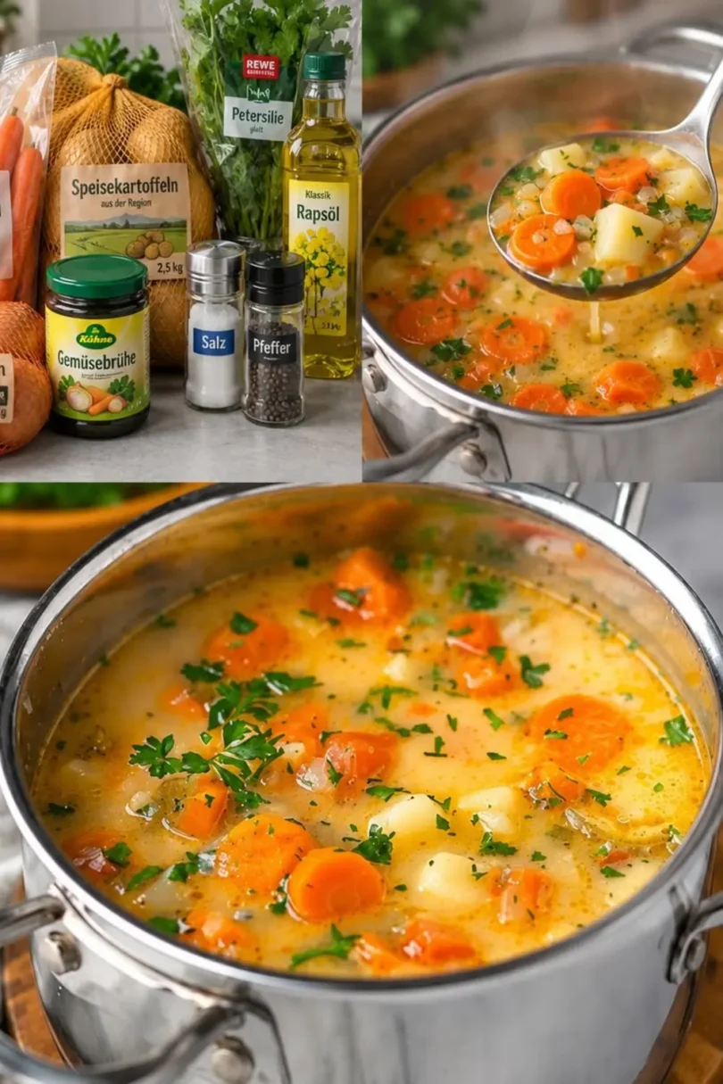 Leichte Gemüsesuppe mit Kartoffeln, Möhren und Petersilie