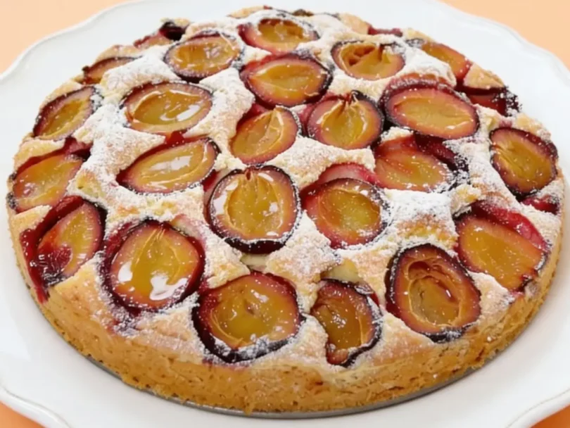 Omas einfacher Pflaumenkuchen aus der Springform mit frischen Pflaumen