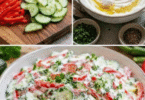 Paprika-Gurken-Salat mit cremigem Joghurtdressing und frischen Kräutern