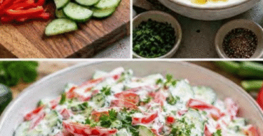 Paprika-Gurken-Salat mit cremigem Joghurtdressing und frischen Kräutern