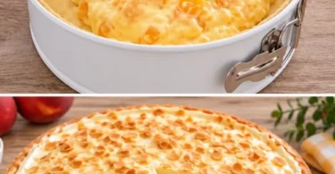 Pfirsichkuchen mit Schmand-Quark-Füllung und Mandelblättchen