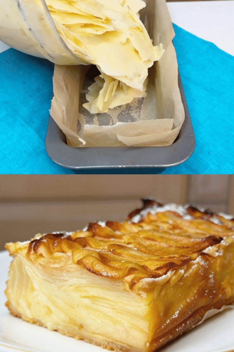 Unsichtbarer Apfelkuchen mit vielen dünnen Apfelschichten und wenig Teig