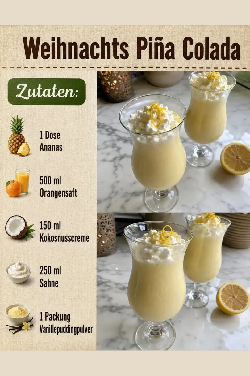 Weihnachts-Piña-Colada-Dessert mit Ananas, Orange und Kokos